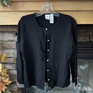 NWOT Emma James Cardigan Sweater, with Beaded Cuffs, Pearl Buttons, sz Petite L